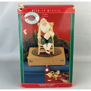 Hallmark Musical Rocking Santa Claus Christmas Stocking Hanger WORKS Vtg 1990